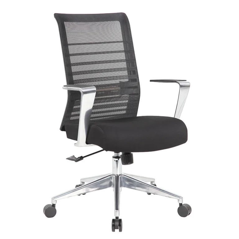 mesh back chair with polished arms and base